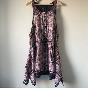 Anna Sui sleeveless dress boho chic bandana tunic Size M BLACK RED MULTI